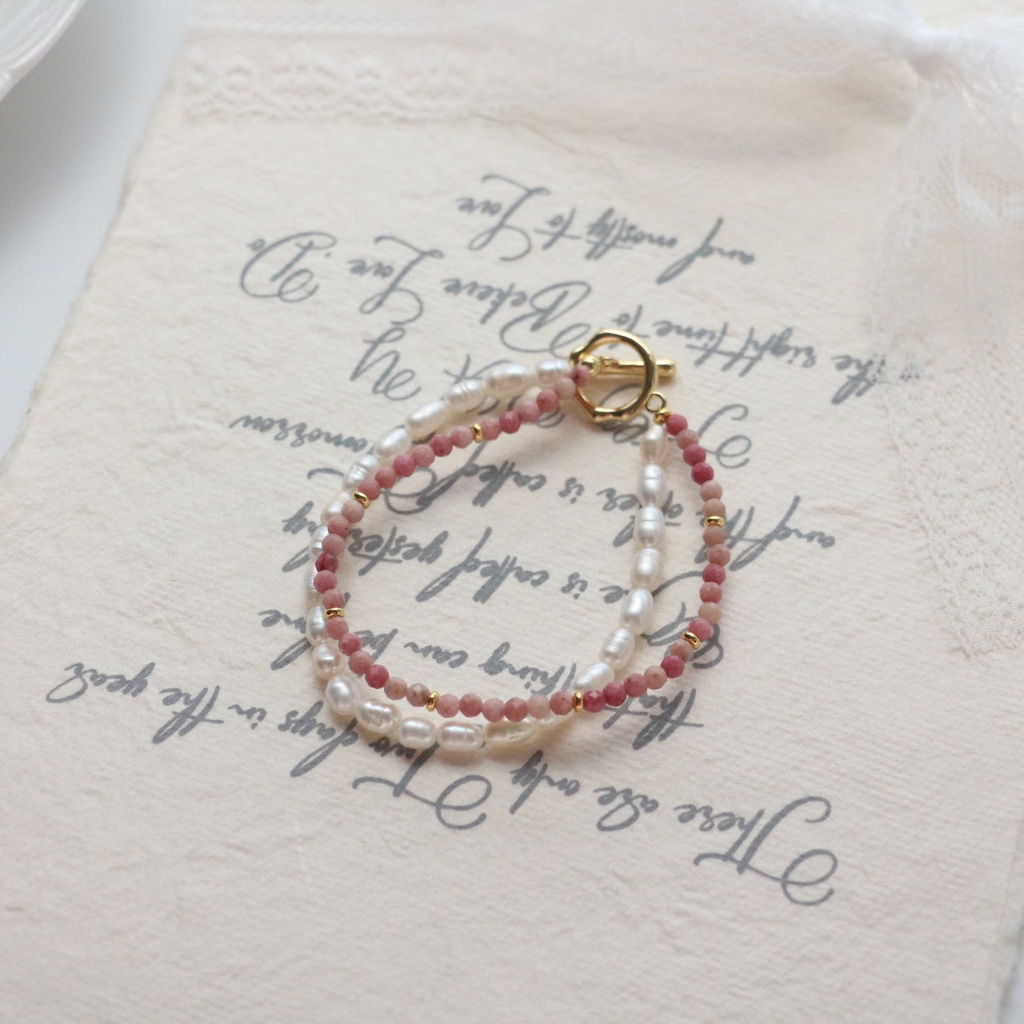 Buddha Life Water Lily Series Red Pink Pearl Necklace Bracelet Ring