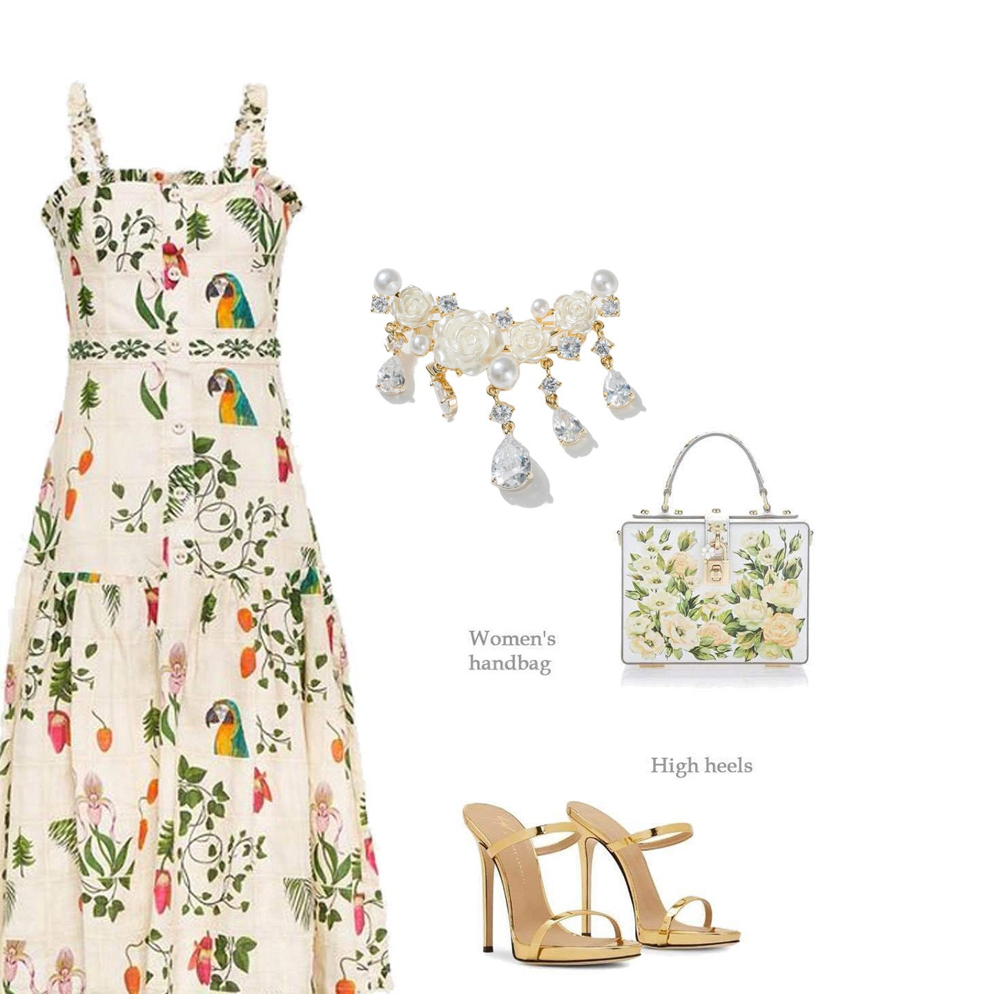 Zircon Mother-of-Pearl Coat Rose Fringed Brooch