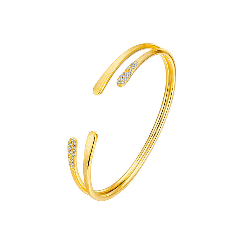 S925 Sterling Silver Zircon Double Layer Open Bracelet Women's