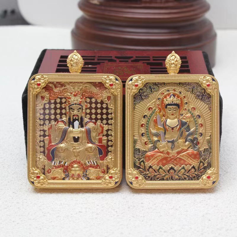 Buddha Life Tibetan Thangka Brass Gilt The Eight Guardian Gods of Natal Buddhas and God of Wealth Pendant