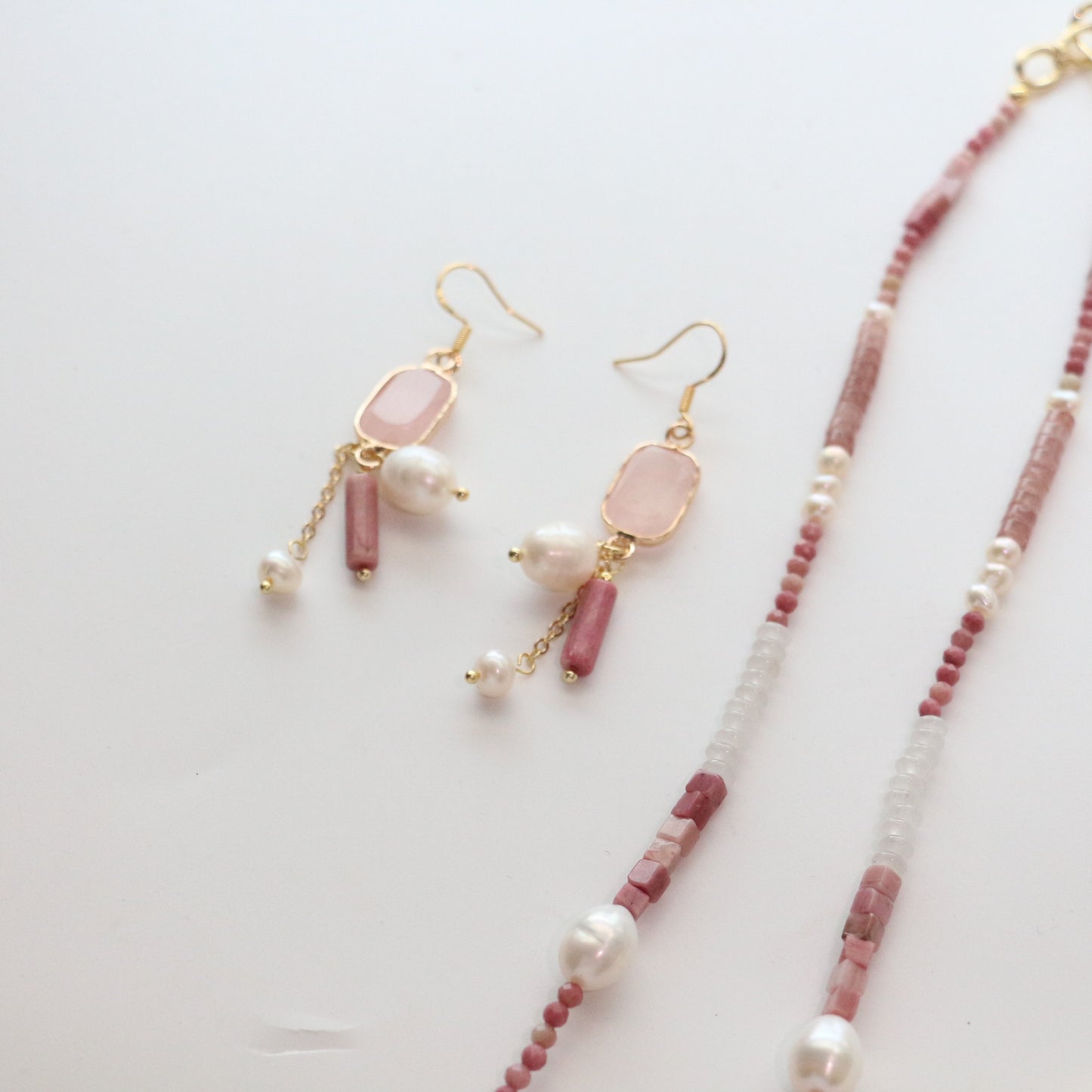 Buddha Life Water Lily Series Red Pink Pearl Necklace Bracelet Ring