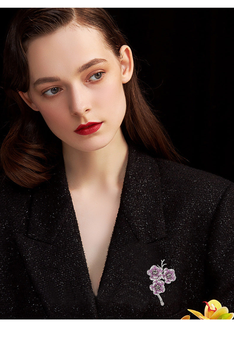 Purple Winter Plum Blossom Flower Brooch Christmas Gift, New Year Gift