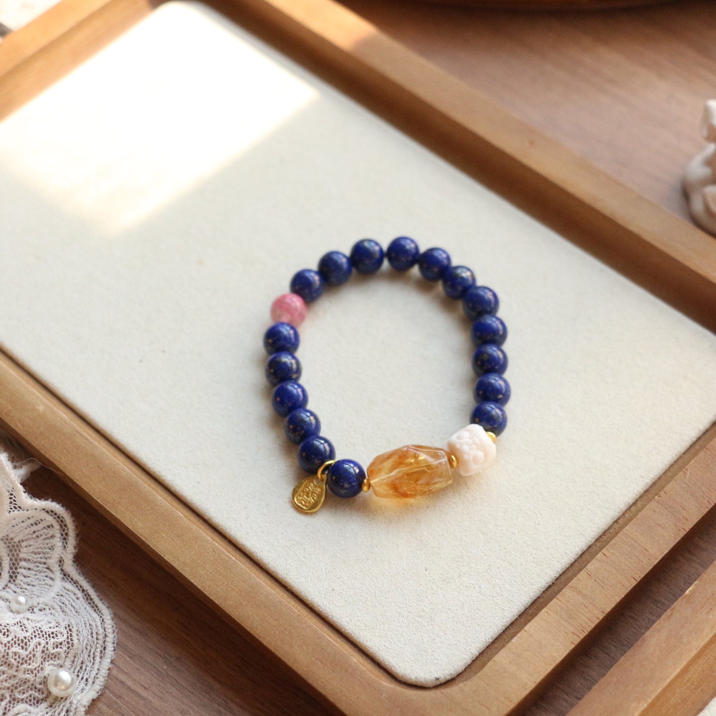 Buddha Life Lapis Lazuli Single Circle Citrine Bracelet