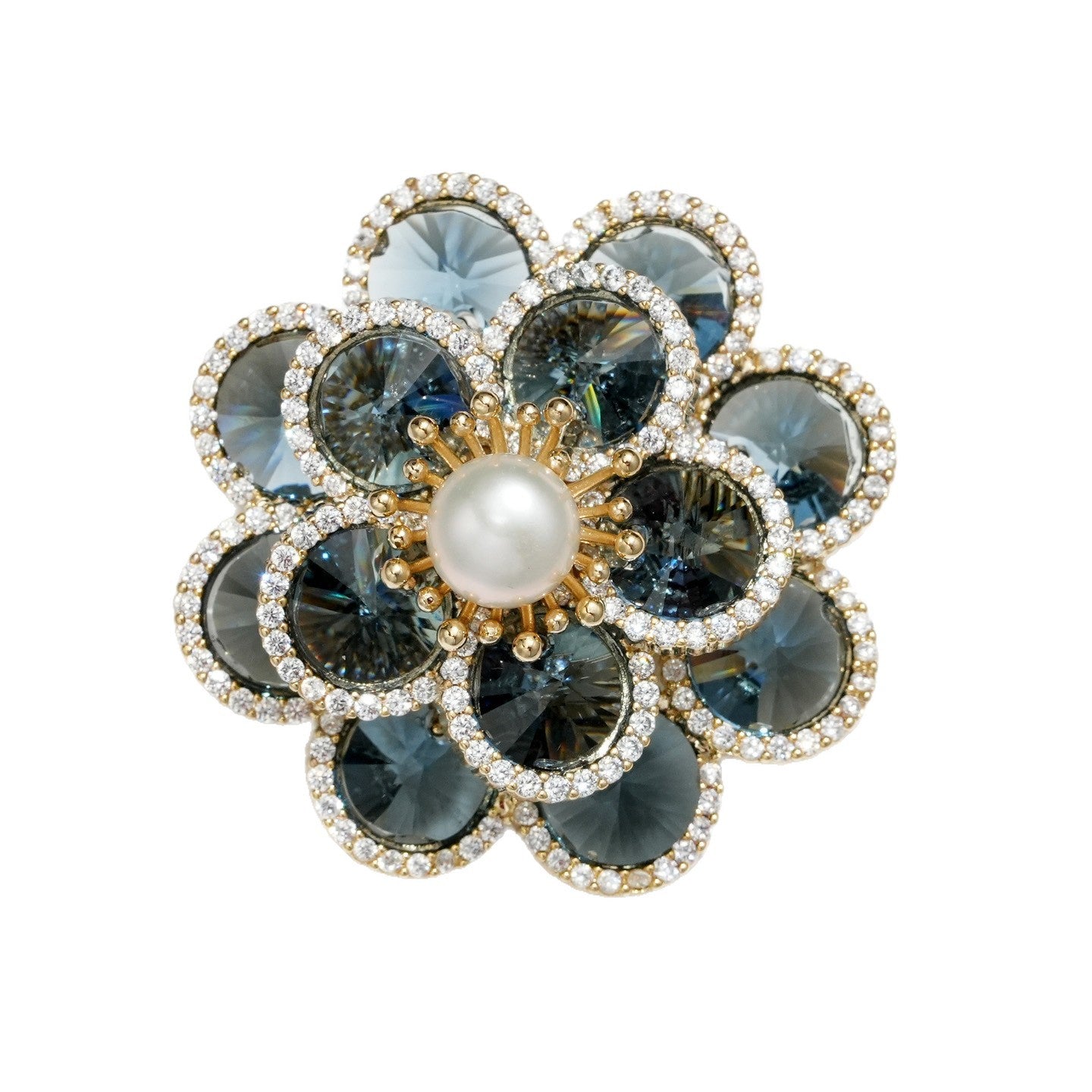 High Quality Natural Freshwater Pearl Blue Crystal Plum Blossom Brooch Magnetic Suction Dual Use