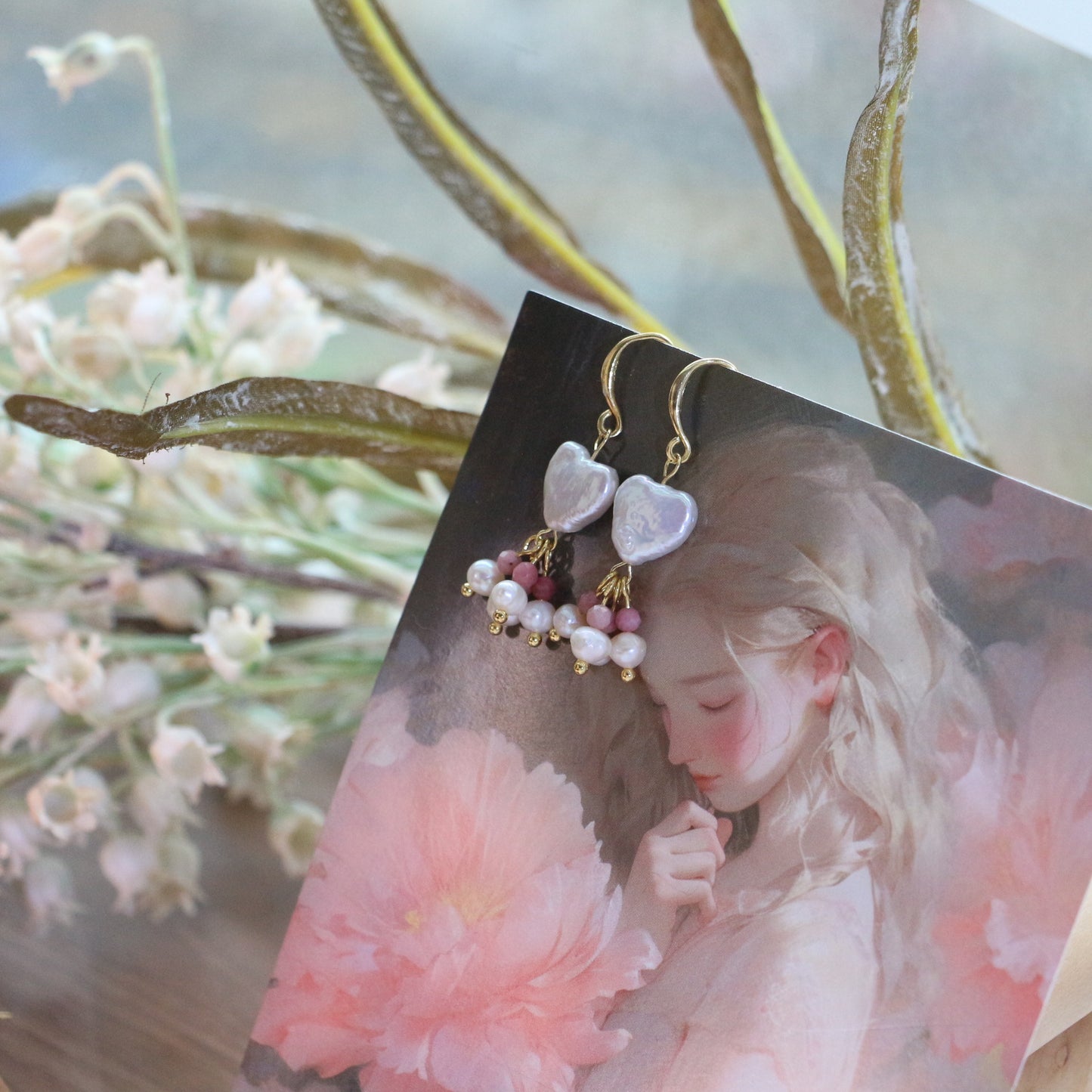 Buddha Life Water Lily Series Red Pink Pearl Necklace Bracelet Ring