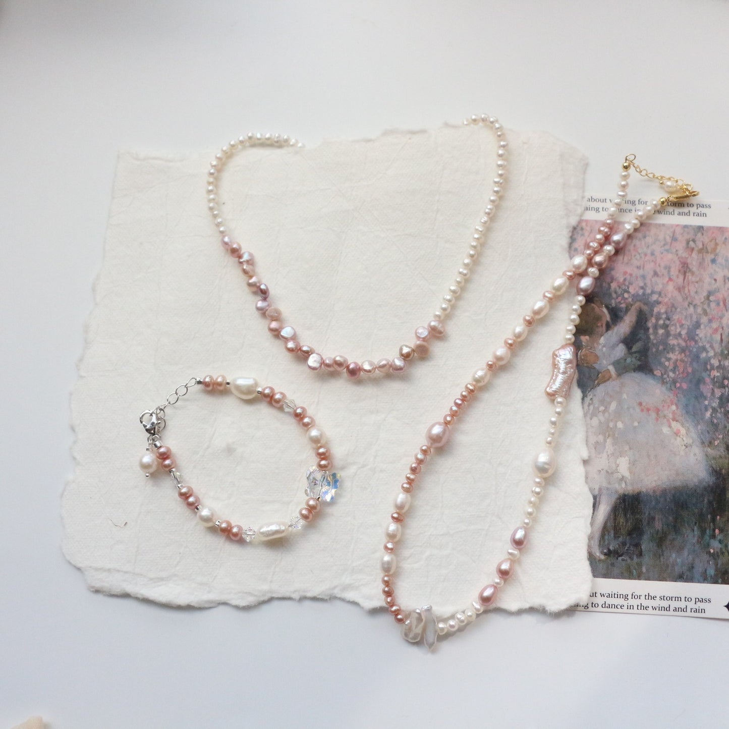 Buddha Life Water Lily Series Red Pink Pearl Necklace Bracelet Ring