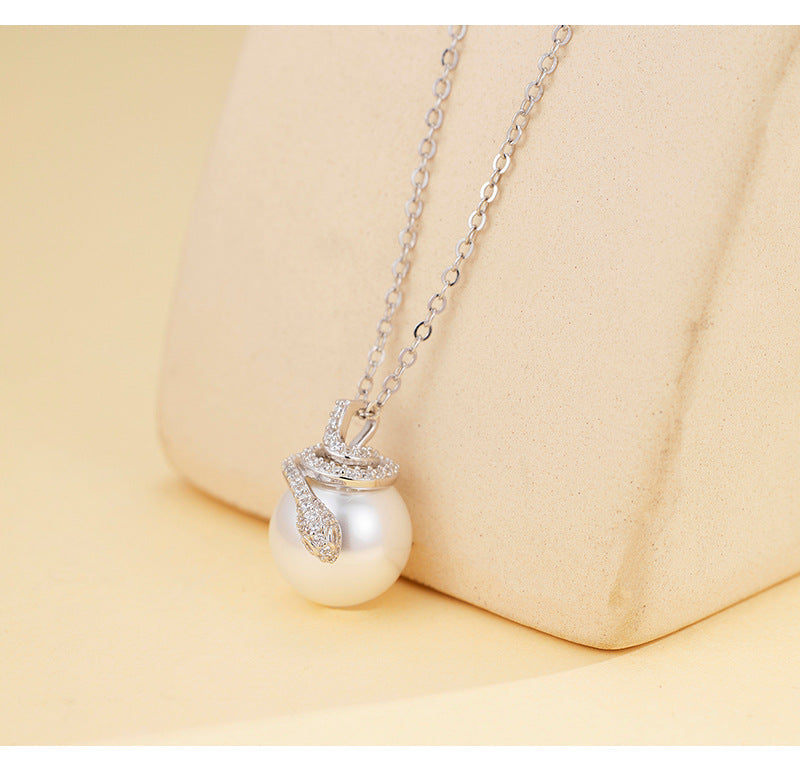 S925 Sterling Silver Aobaibei Bead Necklace with Zirconium Snake Collarbone Chain