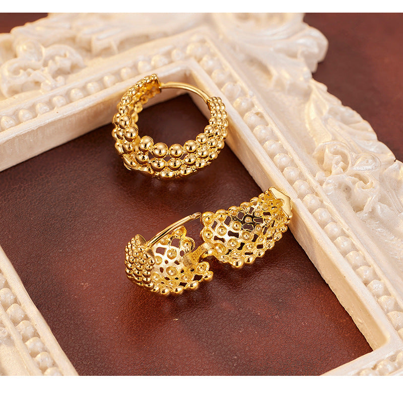 Simple Autumn and Winter 925 Sterling Silver C-shaped Bead Earrings