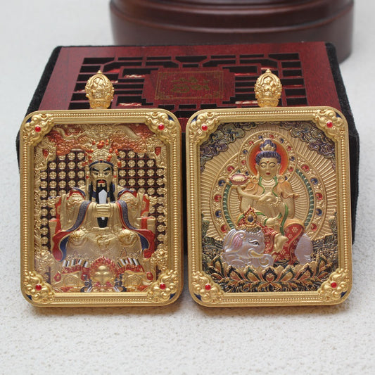 Buddha Life Tibetan Thangka Brass Gilt The Eight Guardian Gods of Natal Buddhas and God of Wealth Pendant