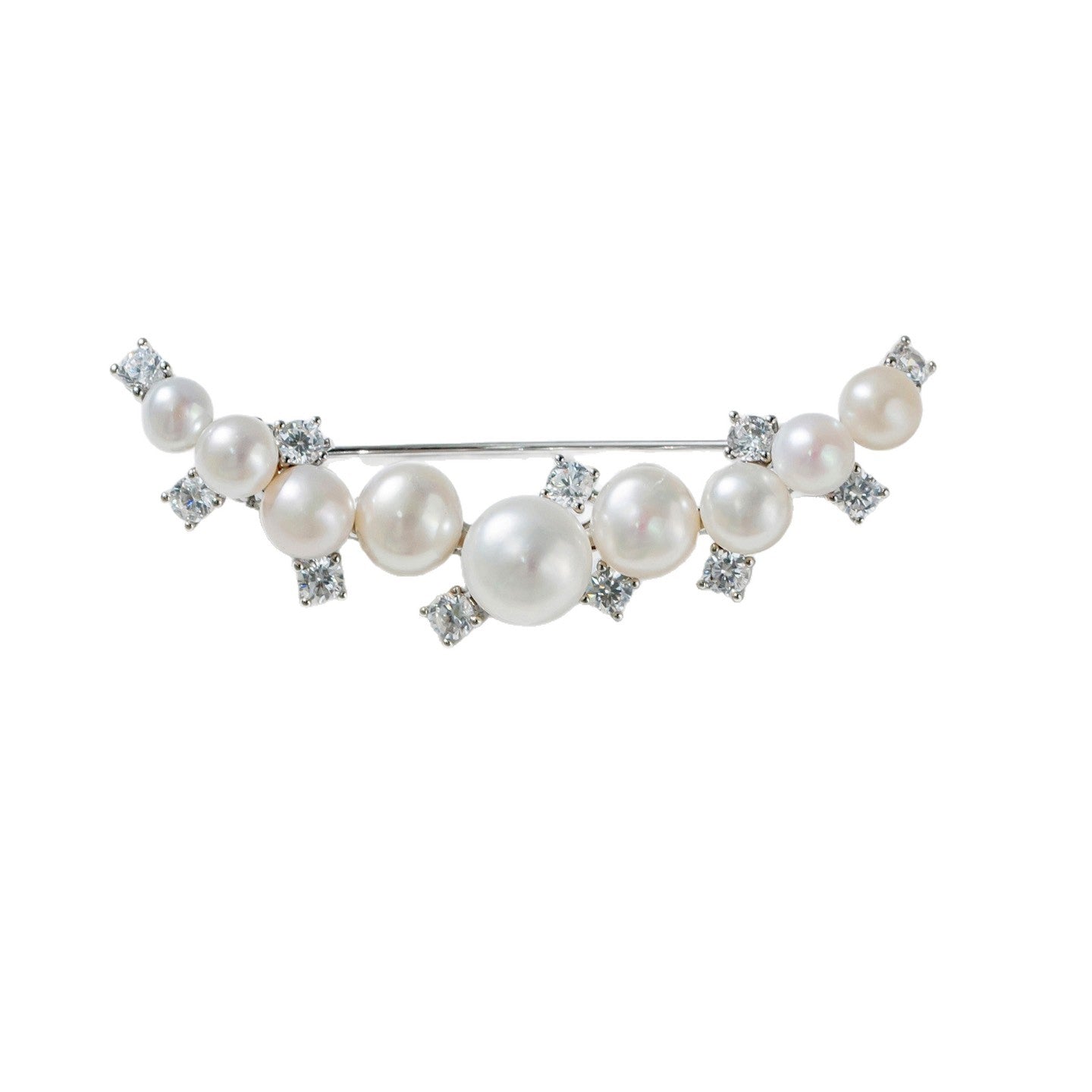 Zircon Pearl Silver Crescent Fashion Women's Coat Brooch Accessories