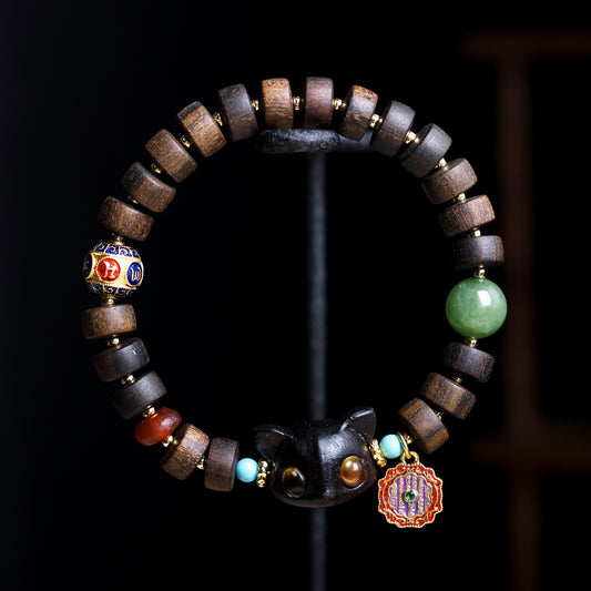 Buddha Life Agarwood Tablet Bead Bracelet Women's