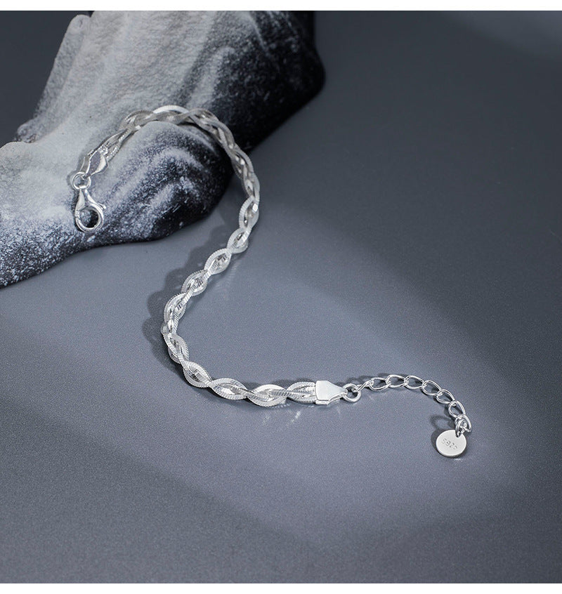 925 Sterling Silver Bracelet Women's Italian Design Woven Four-strand Simple and Fashionable Personalized Bracelet