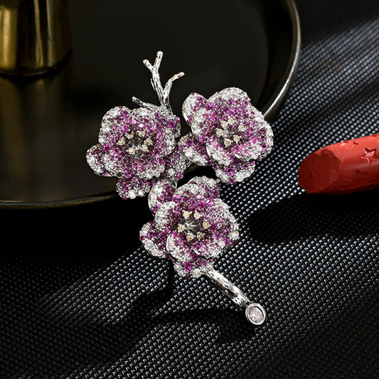 Purple Winter Plum Blossom Flower Brooch Christmas Gift, New Year Gift