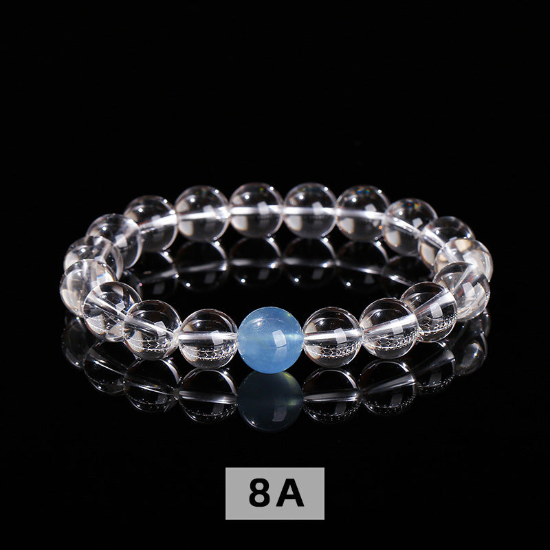 Buddha Life 7A Natural White Crystal, Aquamarine Top Bead Bracelet for Men and Women
