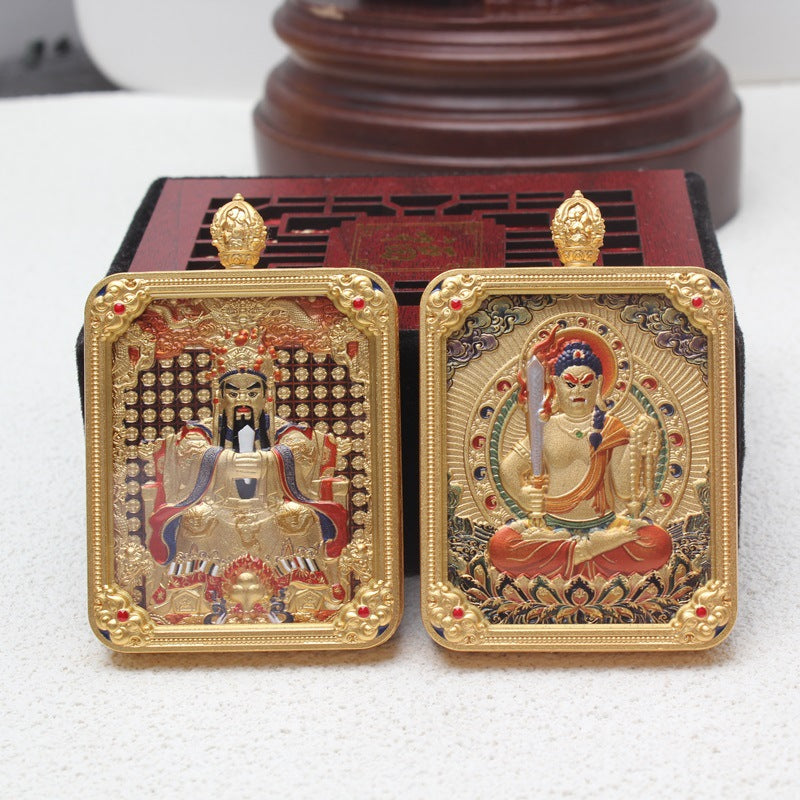 Buddha Life Tibetan Thangka Brass Gilt The Eight Guardian Gods of Natal Buddhas and God of Wealth Pendant