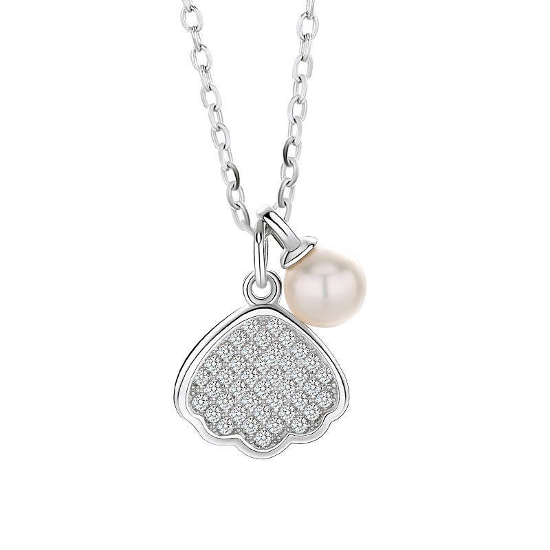 S925 Silver Necklace Double-sided Wearing Pearl White Mother Shell Necklace Pendant