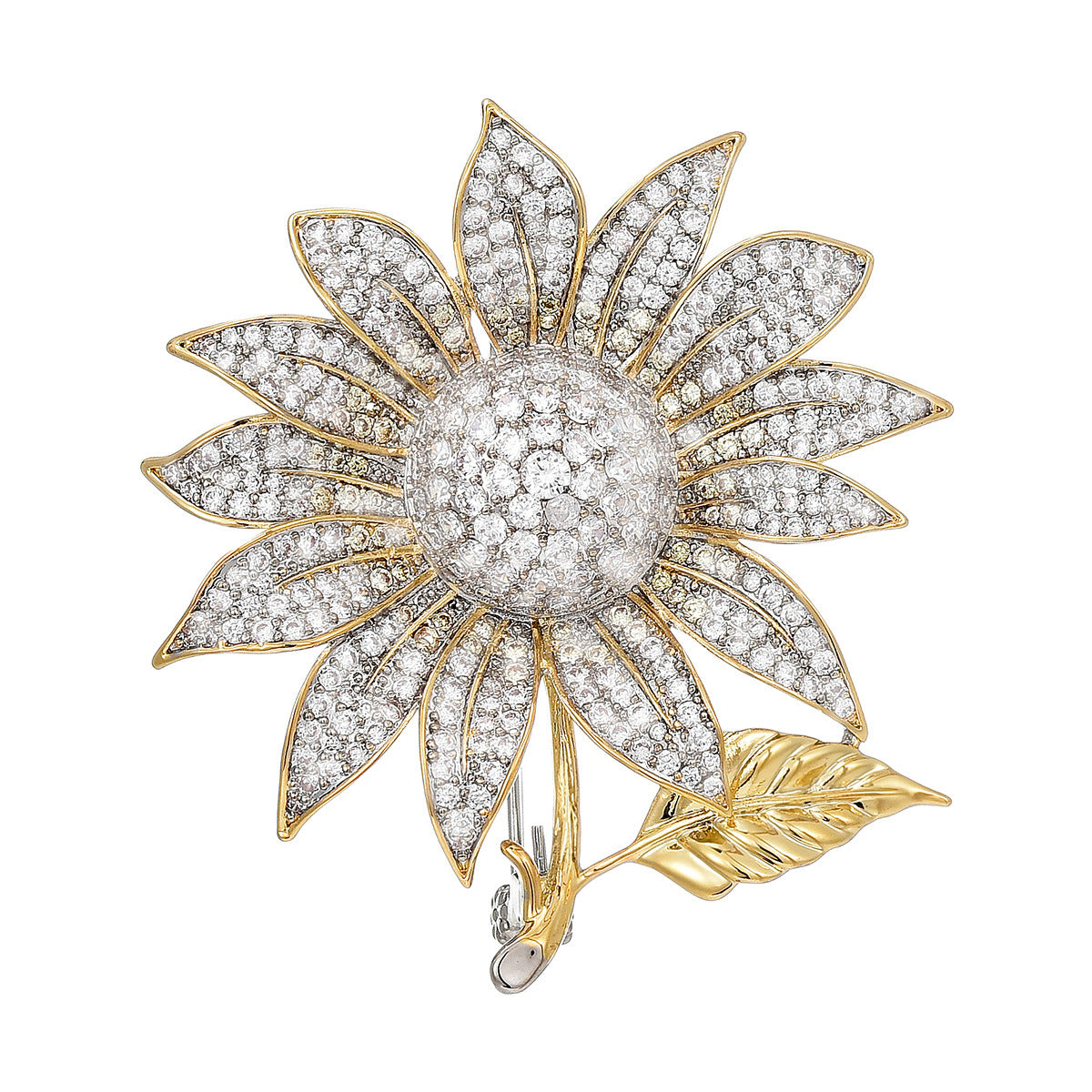 Exaggerated high-end flower brooch European and American niche fashion metal texture elegant sunflower flower pin brooch