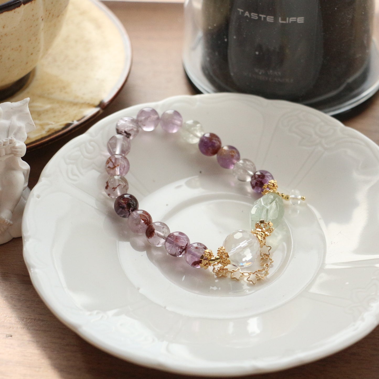 Buddha Life Purple Ghost Crystal with Turquoise Bracelet