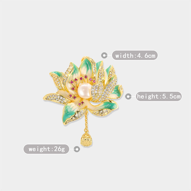 Chinese Style Natural Freshwater Pearl Lotus Brooch
