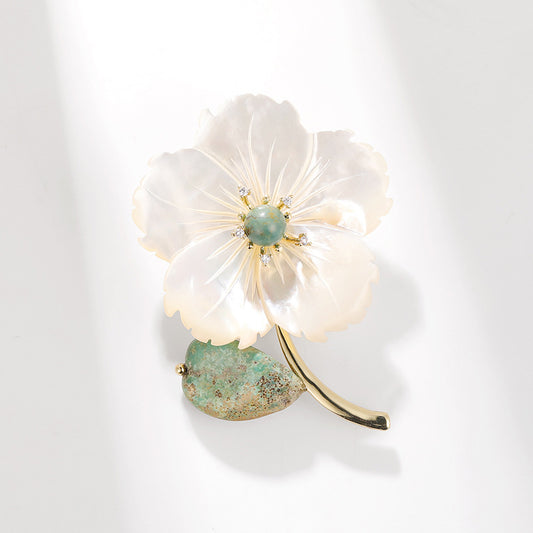 Natural Shell Peach Blossom Brooch