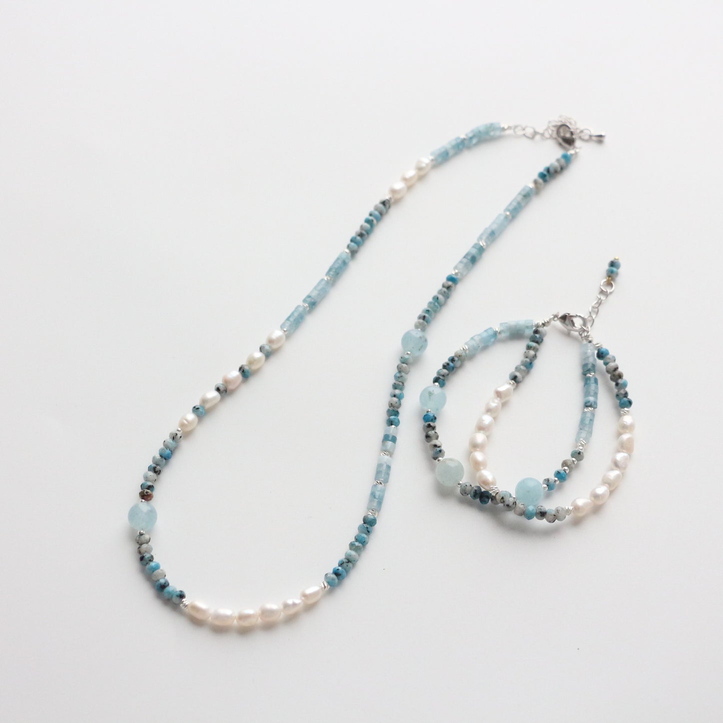 Buddha Life Aquamarine Freshwater Baroque Pearl Bracelet Set