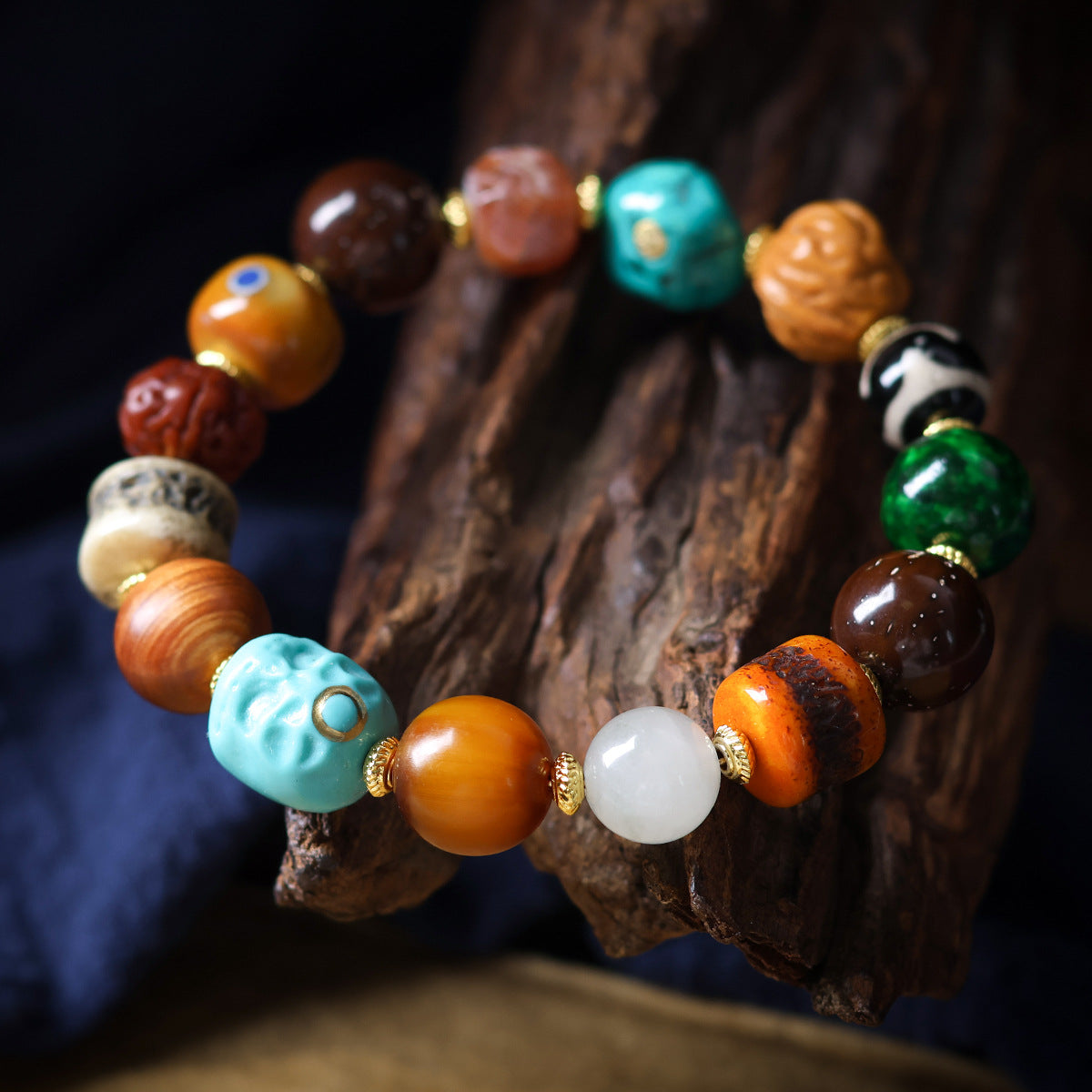 Buddha Life Tibetan Camel Bone Agate with Beads Duobao Bracelet for Men and Women Couples