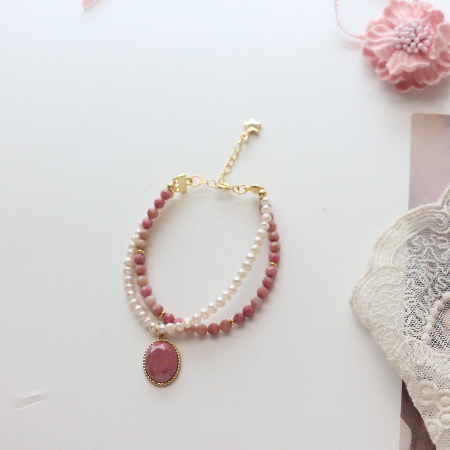 Buddha Life Water Lily Series Red Pink Pearl Necklace Bracelet Ring