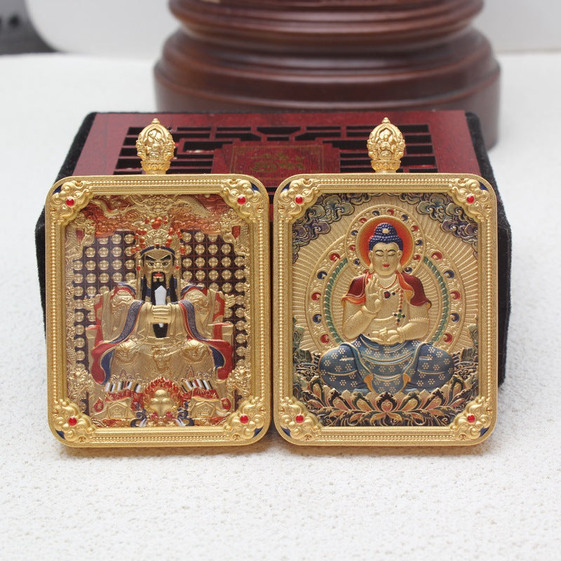 Buddha Life Tibetan Thangka Brass Gilt The Eight Guardian Gods of Natal Buddhas and God of Wealth Pendant