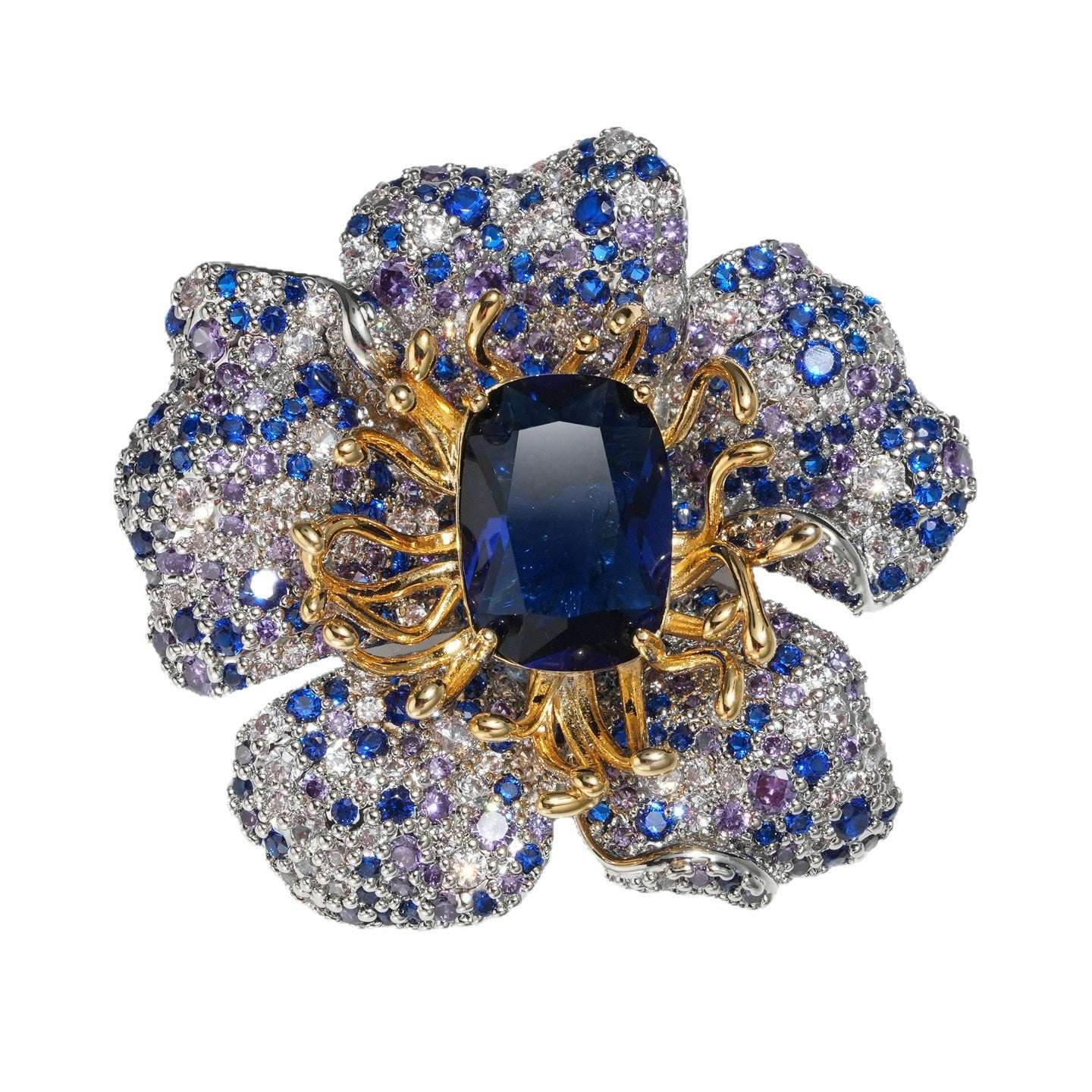 Design Sense Two-color Gold and Sapphire Flower Brooch