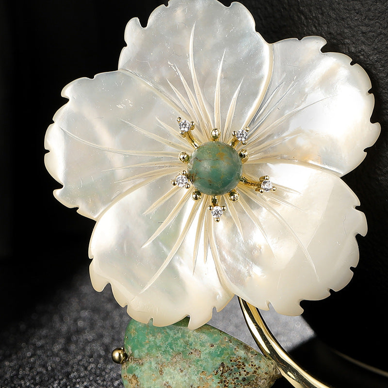 Natural Shell Peach Blossom Brooch