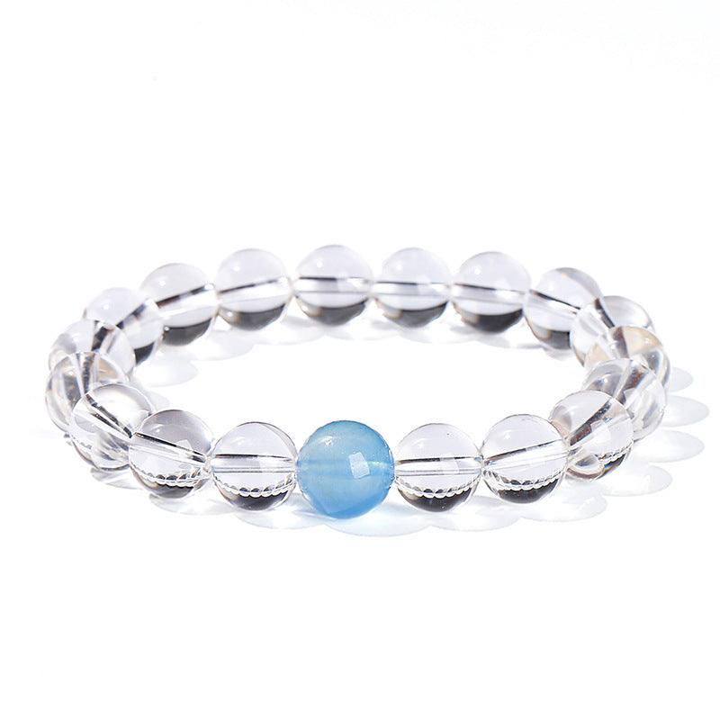 Buddha Life 7A Natural White Crystal, Aquamarine Top Bead Bracelet for Men and Women