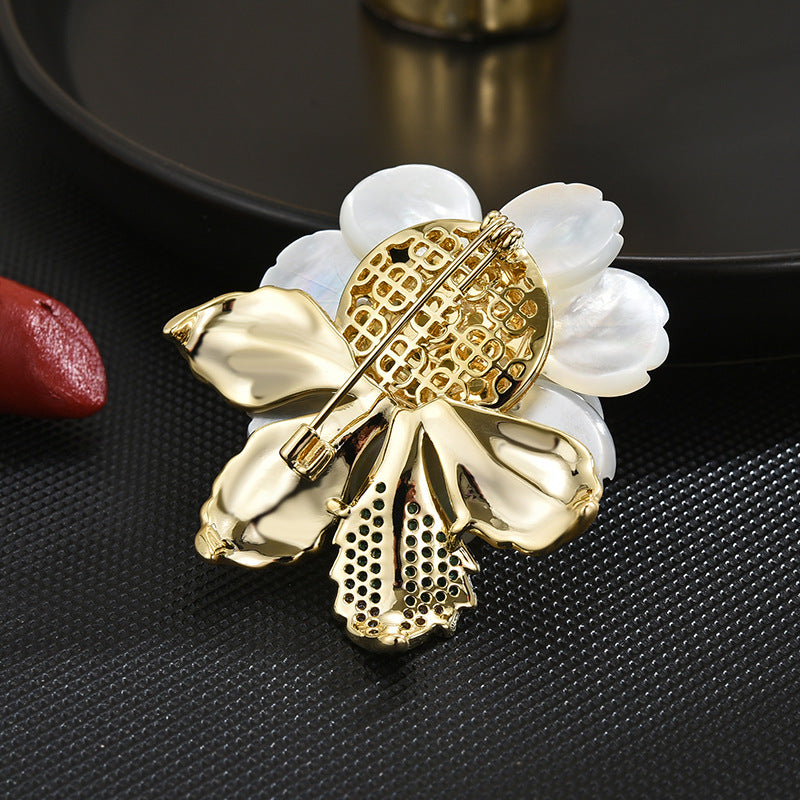 Natural Shell Freshwater Pearl Camellia Brooch
