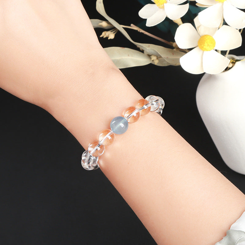 Buddha Life 7A Natural White Crystal, Aquamarine Top Bead Bracelet for Men and Women
