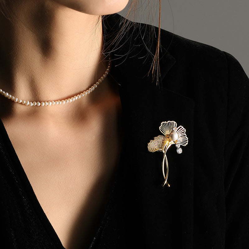 Zircon Ginkgo Biloba Brooch