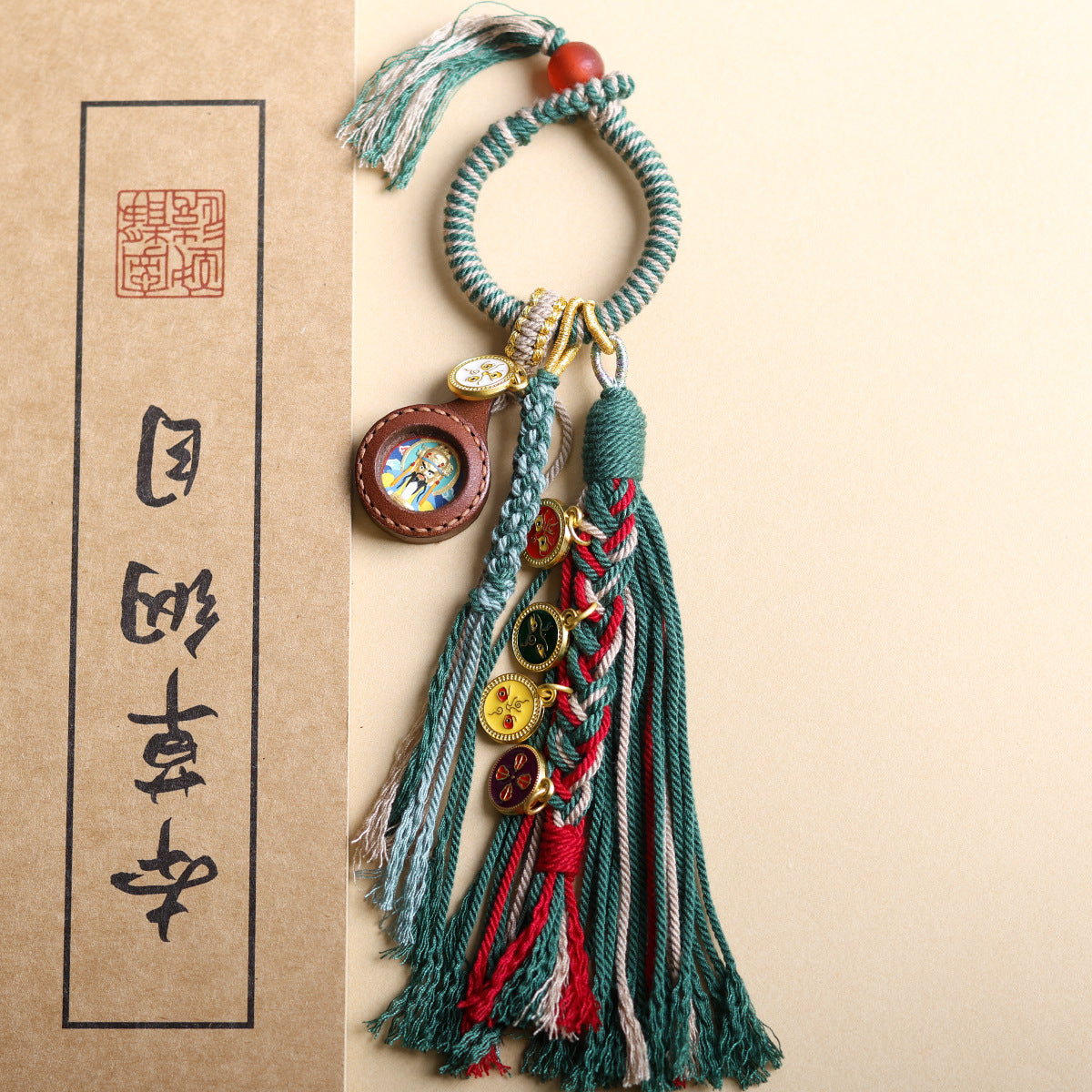 Buddha Life Daragan Agarwood Bracelet Cowhide Sewn Painted Five-way God of Wealth Thangka Pendant Female