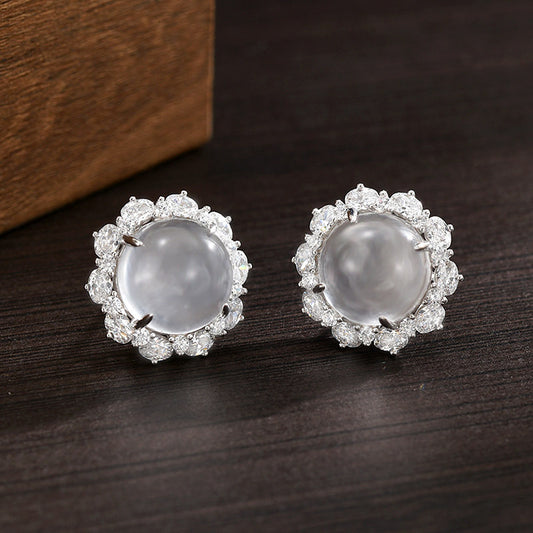 Dapaza | Zircon Inlaid Women's Round S925 Silver Stud Earrings