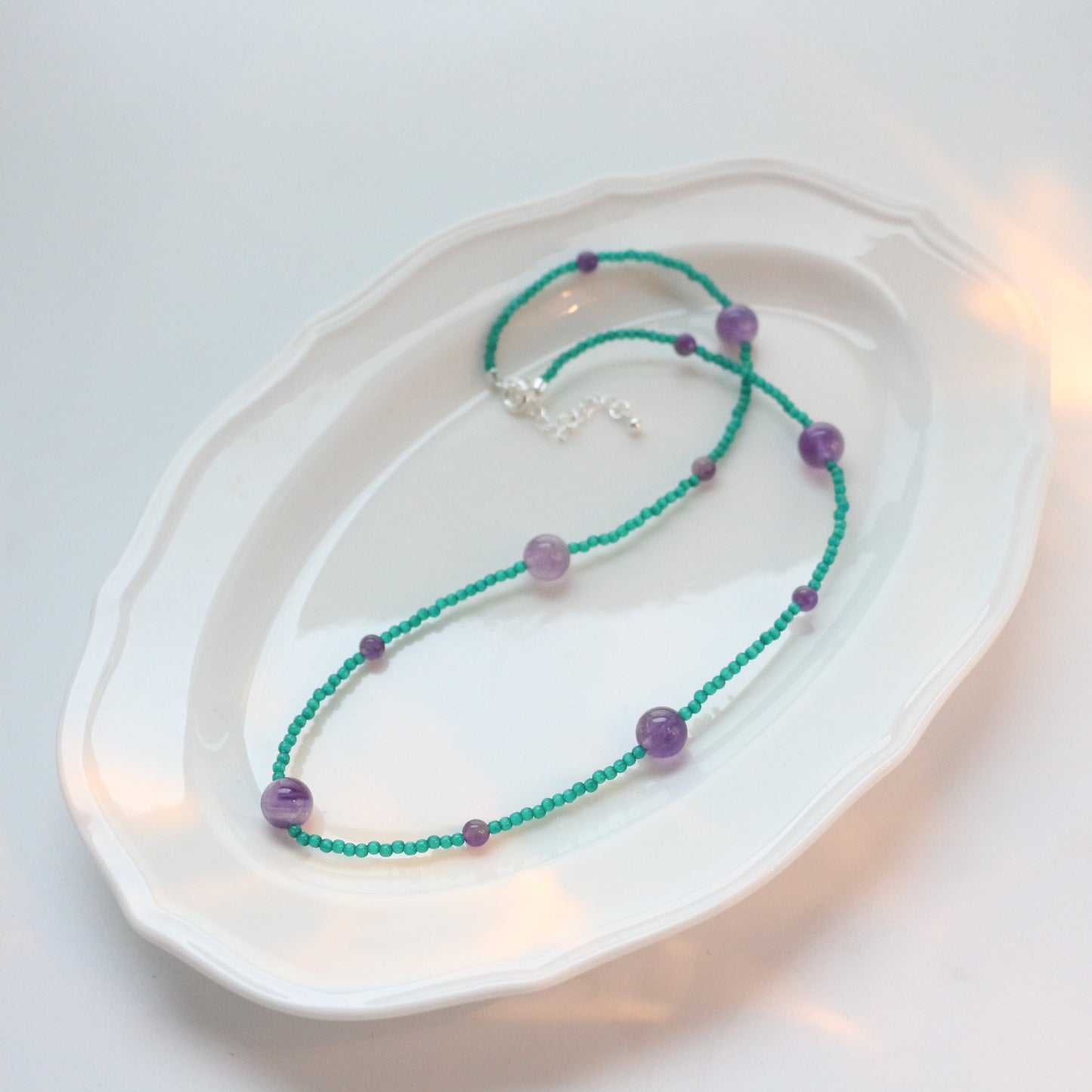 Buddha Life Double-layer Purple Crystal Beaded Necklace Bracelet For Women's