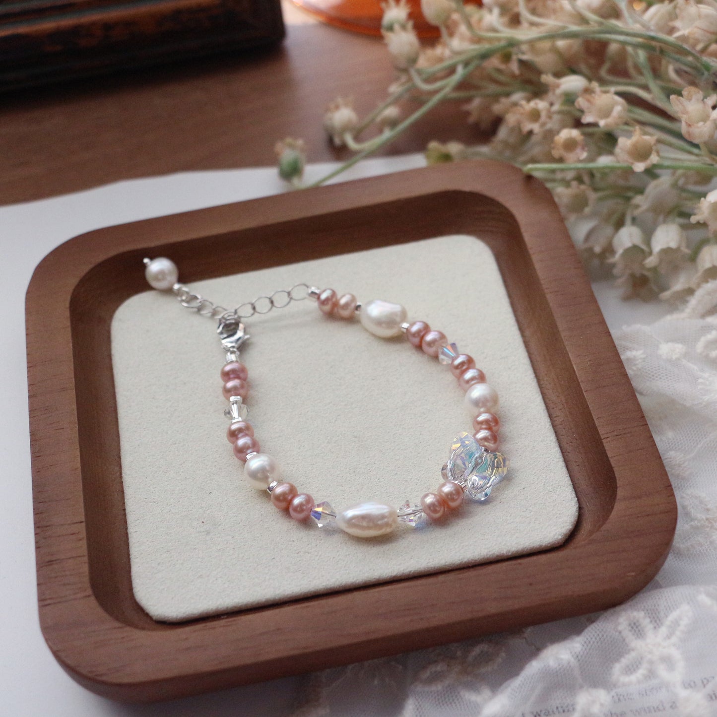 Buddha Life Water Lily Series Red Pink Pearl Necklace Bracelet Ring
