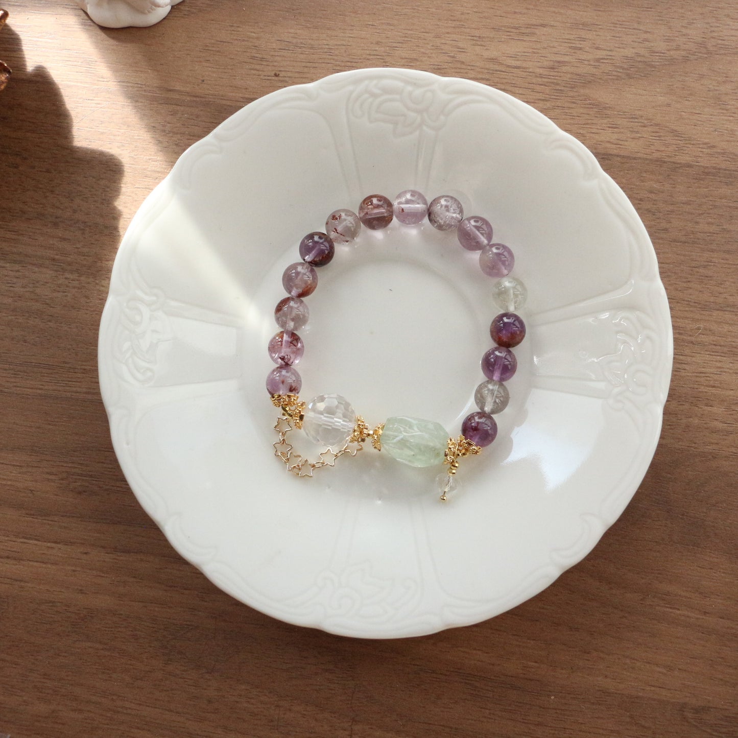 Buddha Life Purple Ghost Crystal with Turquoise Bracelet