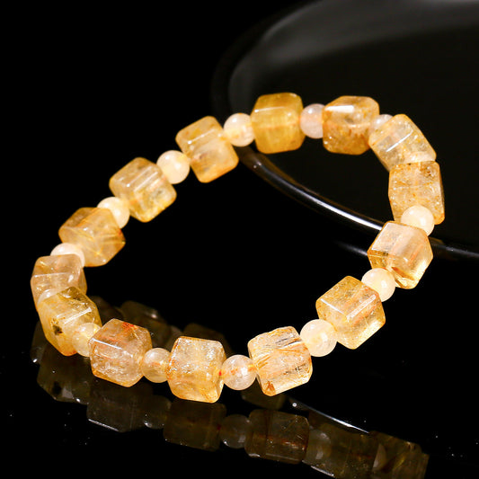 Buddha Life  Natural Golden Rutilated Quartz Sugar Cube Bracelet