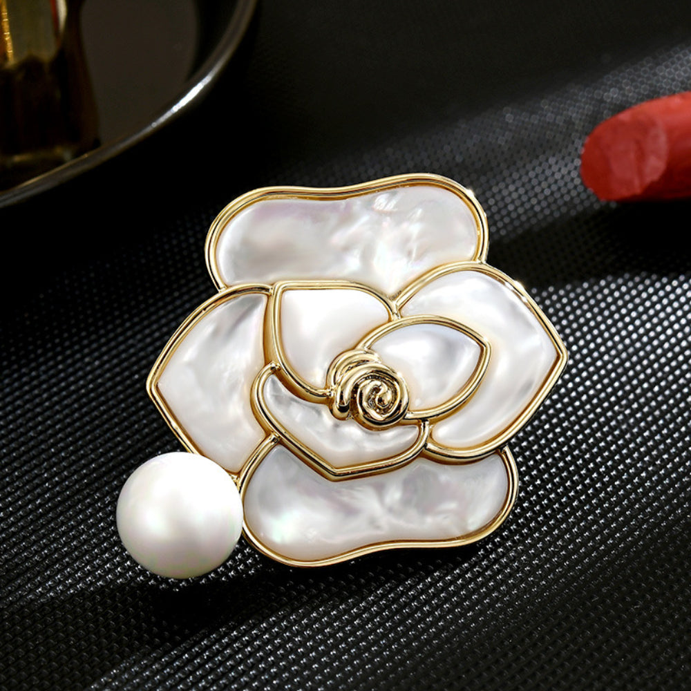 Dapaza Camellia Mother of Pearl Brooch