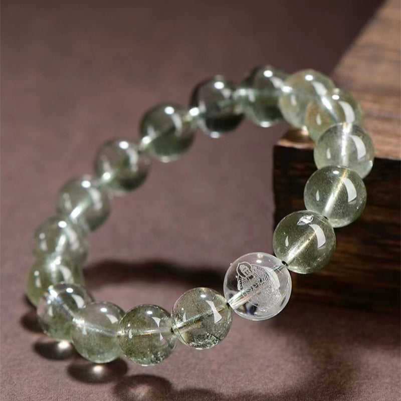 Buddha Life Natural Green Ghost Crystal Zodiac Guardian Buddha Bracelet