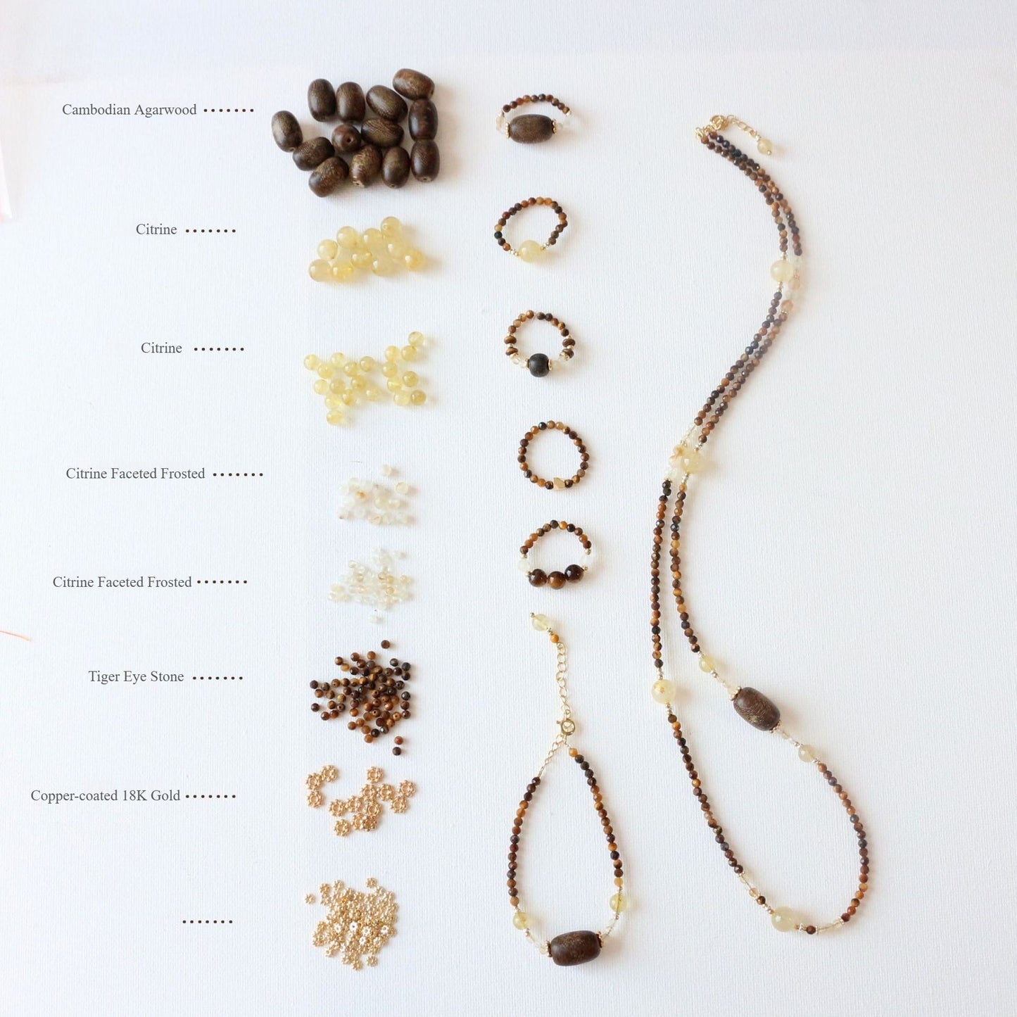 Maillard Vintage Necklace Tiger's Eye Beaded Bracelet Ring