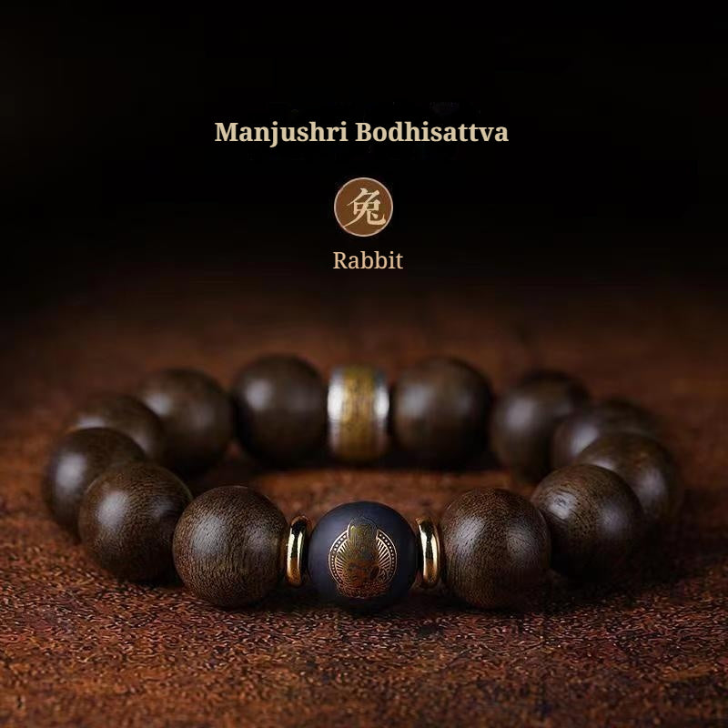 Buddha Life The Twelve Zodiac Signs Natal Buddha Guardian Buddha Natural Agarwood Obsidian Bodhisattva Peace Bracelet