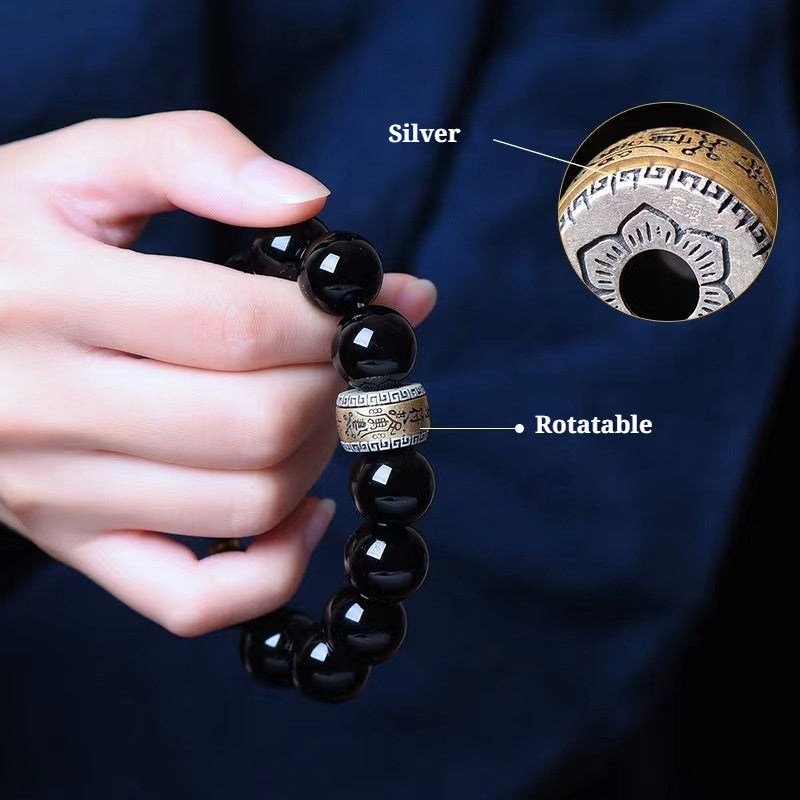The Twelve Zodiac Signs Natal Buddha Guardian Buddha Ebony Black Obsidian Bracelet