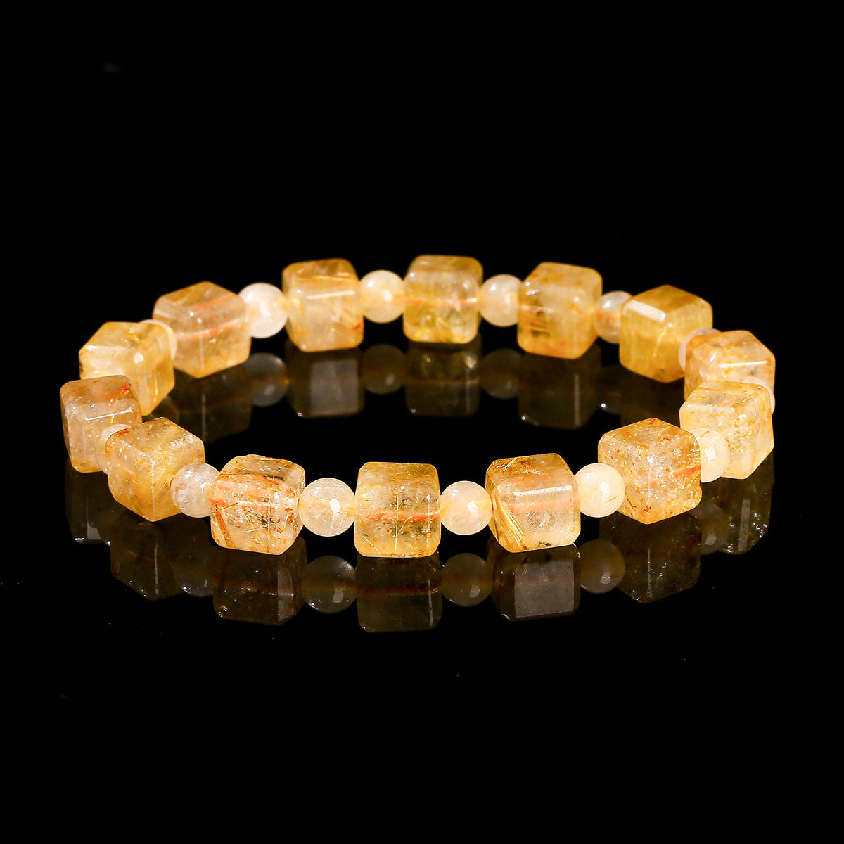 Buddha Life Natural Golden Rutilated Quartz Sugar Cube Bracelet