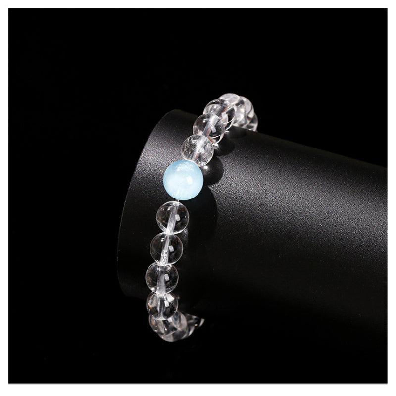 Buddha Life 7A Natural White Crystal, Aquamarine Top Bead Bracelet for Men and Women