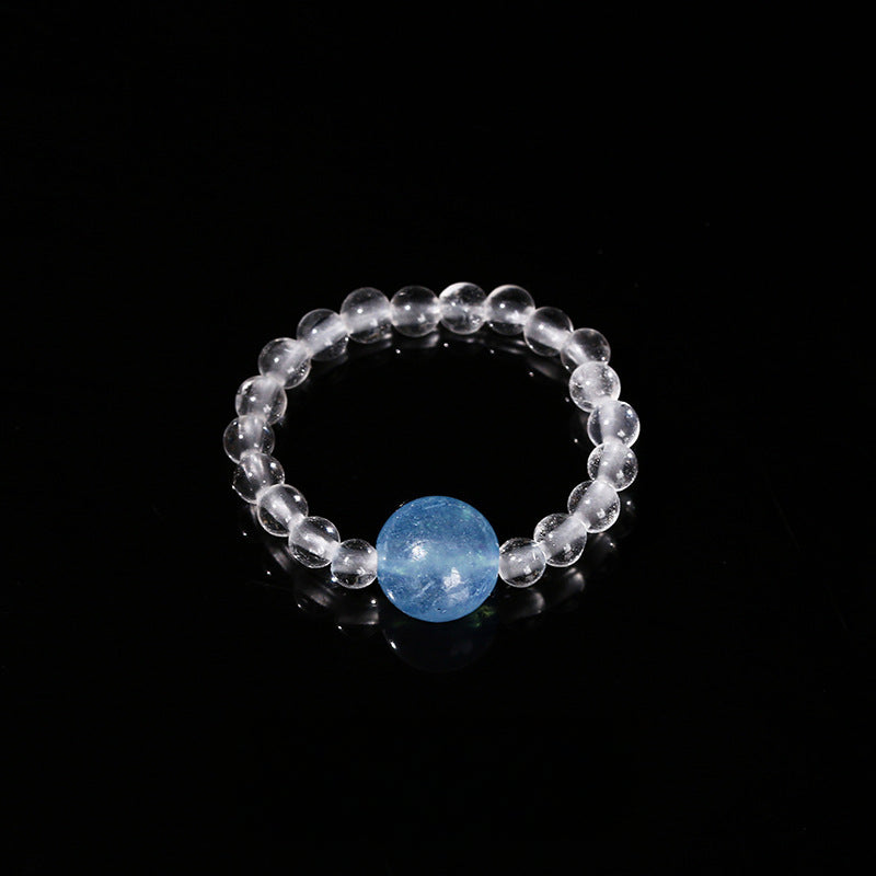 Buddha Life 7A Natural White Crystal, Aquamarine Top Bead Bracelet for Men and Women