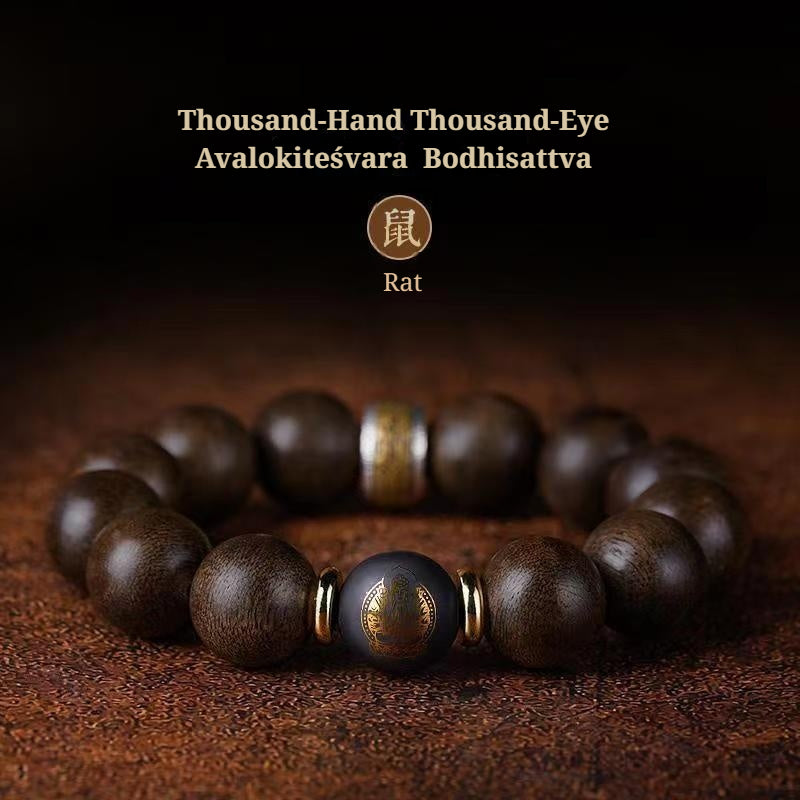 Buddha Life The Twelve Zodiac Signs Natal Buddha Guardian Buddha Natural Agarwood Obsidian Bodhisattva Peace Bracelet