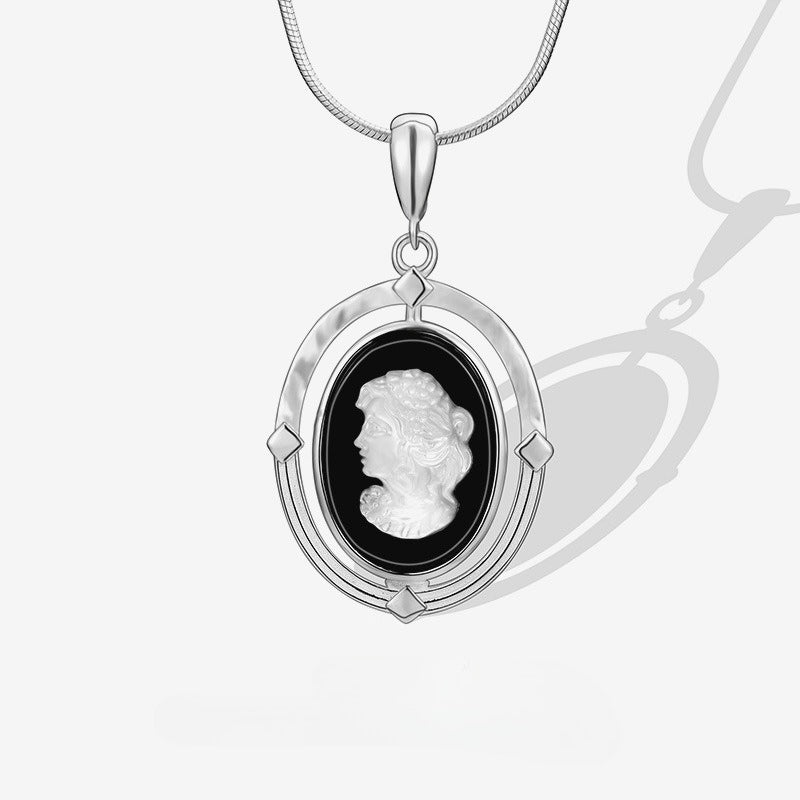 S925 Sterling Silver Necklace Niche Design Cameo Beauty Portrait Pendant Necklace